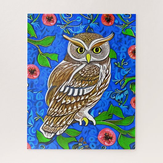 Art Nouveau Inspiriert Owl, Braun auf Cobalt Blue Puzzle (Vertikal)