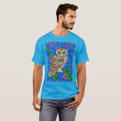 Art Nouveau Inspiriert Owl, Braun auf Cobalt Blue T-Shirt (Vorne ganz)