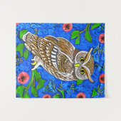 Art Nouveau Inspiriert Owl, Braun auf Cobalt Blue Wandteppich (Vorderseite (Horizontal))