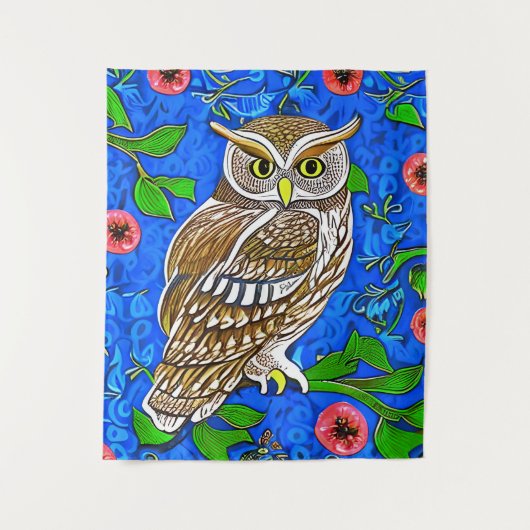 Art Nouveau Inspiriert Owl, Braun auf Cobalt Blue Wandteppich (Vorderseite)