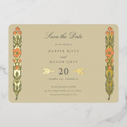 Art Nouveau Inspiriert Save the Date Karte (Vorderseite)