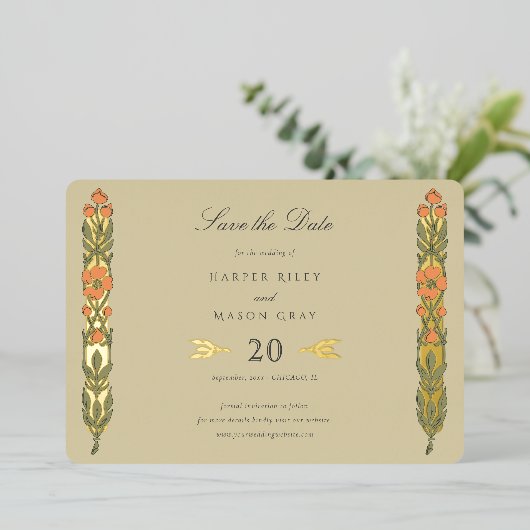 Art Nouveau Inspiriert Save the Date Karte (Stehend vorne)