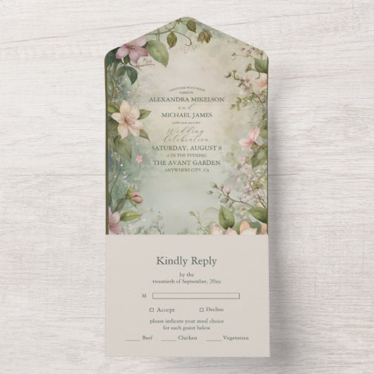 Art Nouveau Inspirierte Blumenfeier All In One Einladung (Innen Boden)