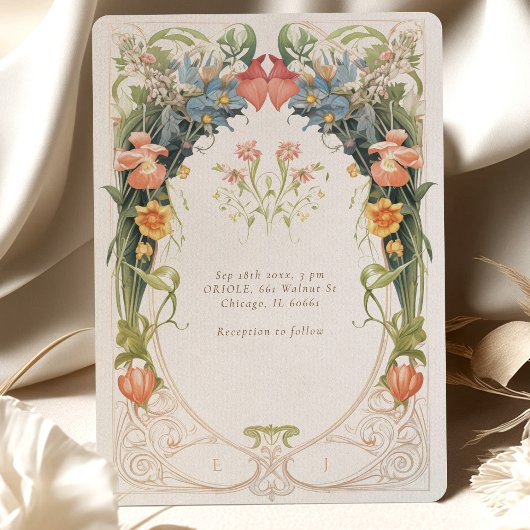 Art Nouveau Inspirierte Blumenfeier Einladung