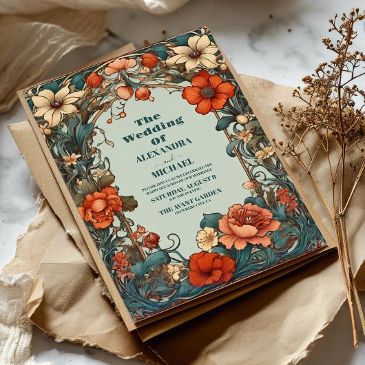 Art Nouveau Inspirierte Blumenfeier Einladung