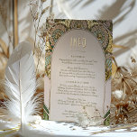 Art Nouveau Inspirierte Hochzeitsausweis Folien Feiertagspostkarte<br><div class="desc">Diese Hochzeitsausweis ist ein prächtiger Hinweis auf die Jugendstil-Ära und zeigt die aufwändigen und fließenden Designs, die an das Werk des renommierten Künstlers Alphonse Mucha erinnern. Die Karte zeigt einen faszinierenden Rahmen in einer Palette von olivgrün, antiken Gold und Elfenbein, hervorgehoben mit goldenen Folienakzenten, die einen luxuriösen Schimmer in das...</div>