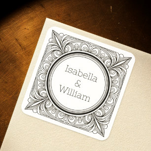 Art Nouveau Inspirierte Namensschilder Quadratischer Aufkleber