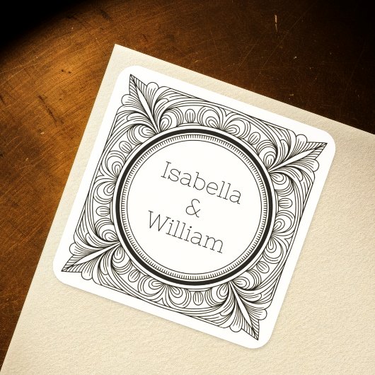 Art Nouveau Inspirierte Namensschilder Quadratischer Aufkleber