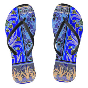 Art Nouveau Iris Blume elegante blaue Verneui Badesandalen