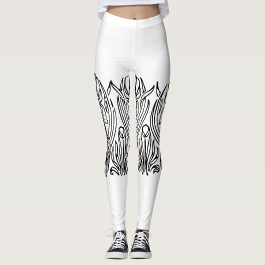 Art Nouveau Iris floral schwarz-weiß Leggings (Vorderseite)