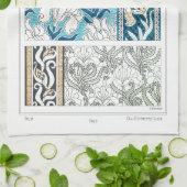 Art Nouveau Iris lila blühende Textilkunst Blau Geschirrtuch (Gefaltet)