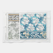 Art Nouveau Iris lila blühende Textilkunst Blau Geschirrtuch (Horizontal)