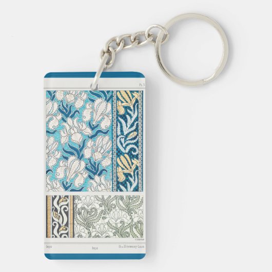 Art Nouveau Iris lila floral textile art Schlüssel Schlüsselanhänger (Rückseite)