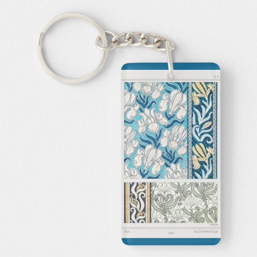 Art Nouveau Iris lila floral textile art Schlüssel Schlüsselanhänger (Vorderseite)