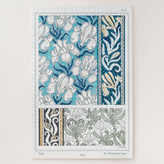 Art Nouveau Iris lila florale Textilkunst Puzzle (Vertikal)