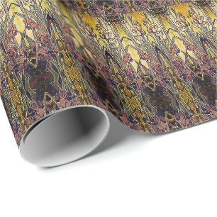 Art nouveau Iris Muster Gold Bronze Rot elegant Geschenkpapier