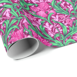 Art Nouveau Iris Print, Fuchsia Pink and Wine Geschenkpapier