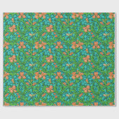 Art Nouveau Iris Print, Orange und Türkis Geschenkpapier (Flach)