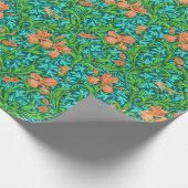 Art Nouveau Iris Print, Orange und Türkis Geschenkpapier (Ecke)