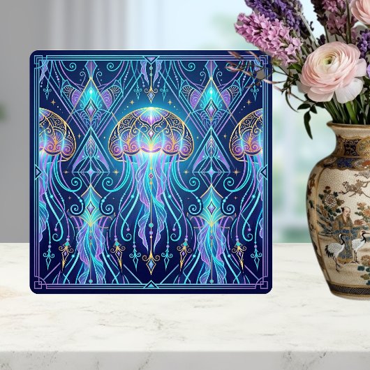 Art Nouveau Jellyfish Cosmic Ocean Pattern Purple  Fliese