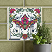 Art Nouveau Jewel Beetle Floral Border Ceramic Fliese