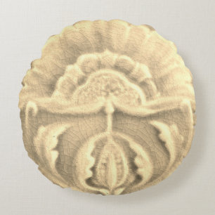 Art nouveau jugendstil Blumenzierfliese Gold Creme Rundes Kissen