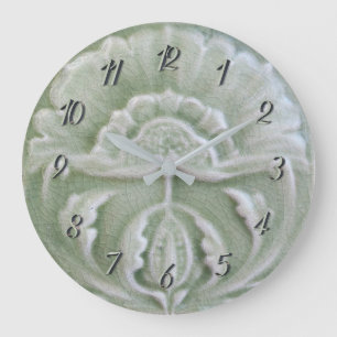 Art nouveau jugendstil flower tile crackle finish große wanduhr