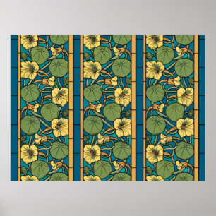 Art Nouveau Kapuzinerkresse Blau Gold floral Verne Poster