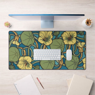 Art Nouveau Kapuzinerkresse Blau Gold floral Verne Schreibtischunterlage