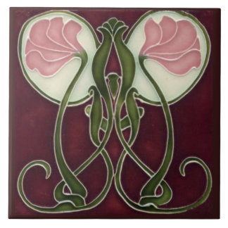 Art Nouveau Keepake Tile - Pink Blume Heads Fliese
