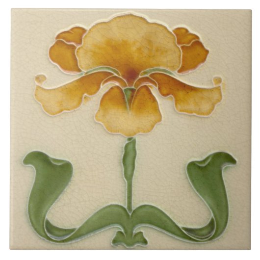 Art Nouveau Keramik Tile - Senf Blume Fliese (Vorderseite)
