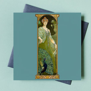 Art Nouveau Lady and Peacock Fliese