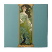 Art Nouveau Lady and Peacock Fliese (Vorderseite)