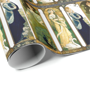 Art Nouveau Lady Birds Schwan Pfau Geschenkpapier