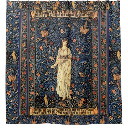 Art Nouveau Lady Blume Bird Kaninchen Duschvorhang (Vorderseite)