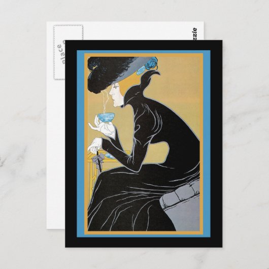 Art Nouveau Lady Drinking Tee Postkarte (Vorne/Hinten)