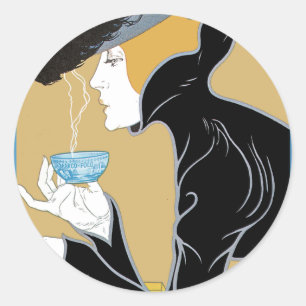 Art Nouveau Lady Drinking Tee Runder Aufkleber