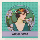 Art Nouveau Lady in Green & Lavender - Ihr Text Glasuntersetzer (Vorderseite)