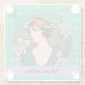 Art Nouveau Lady in Green & Lavender - Ihr Text Glasuntersetzer (Rückseite)