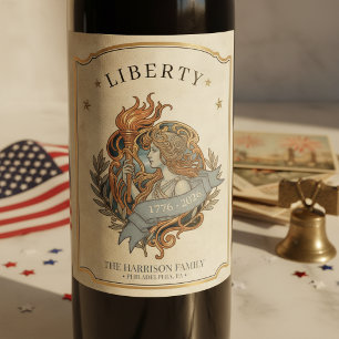 Art Nouveau Lady Liberty USA 250 Motiv ID1303 Weinetikett