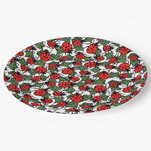Art Nouveau Ladybug Insektenmuster Pappteller (Schrägansicht)