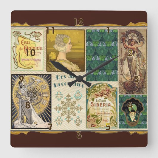Art Nouveau Ladys Quadratische Wanduhr (Vorderseite)