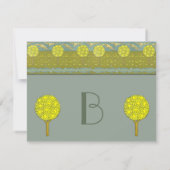 Art Nouveau Lemon Yellow Aquamarin Blue Tree RSVP Karte (Rückseite)