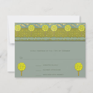 Art Nouveau Lemon Yellow Aquamarin Blue Tree RSVP Karte