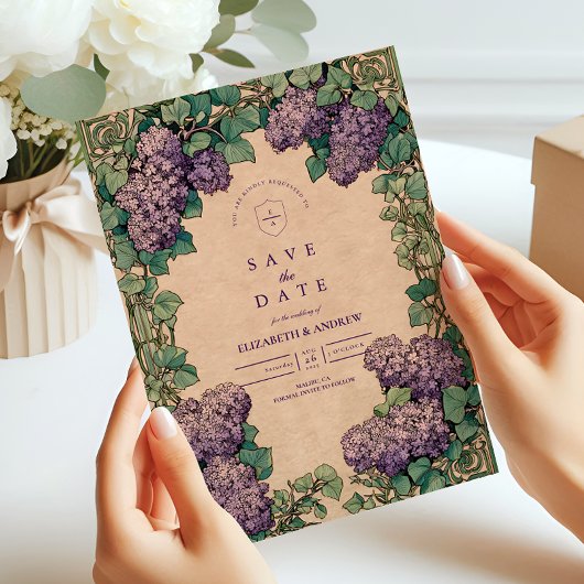 Art Nouveau Lilac Wedding Save The Date