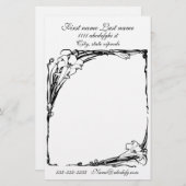 Art Nouveau Lilie florale schwarz-weiße Buchstaben Briefpapier (Vorne/Hinten)