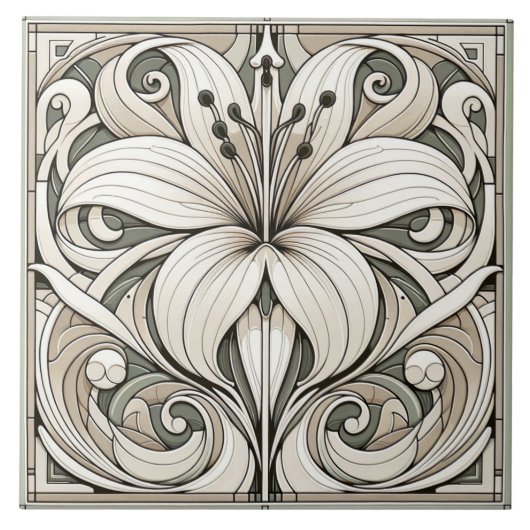 Art Nouveau Lilly Floral Tile Fliese (Vorderseite)