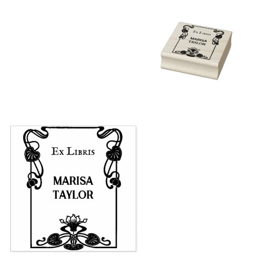 Art nouveau lily frame ex libris gummistempel (Stempel)