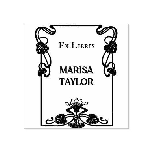 Art nouveau lily frame ex libris gummistempel (Prägung)