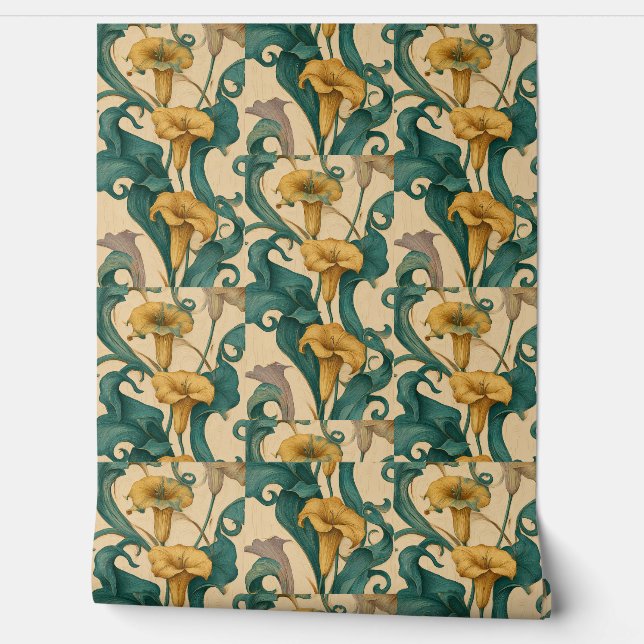 Art Nouveau Lily Swirls Wallpaper Tapete (Abrollen)